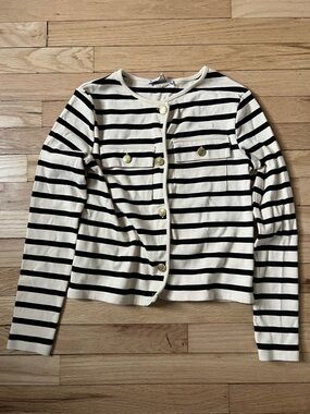 Mango Striped Button Front Knit Cardigan - Black & Cream